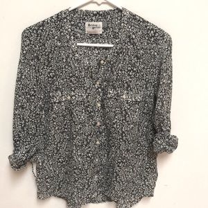 Anthropologie Black and White Floral Button-Up Top